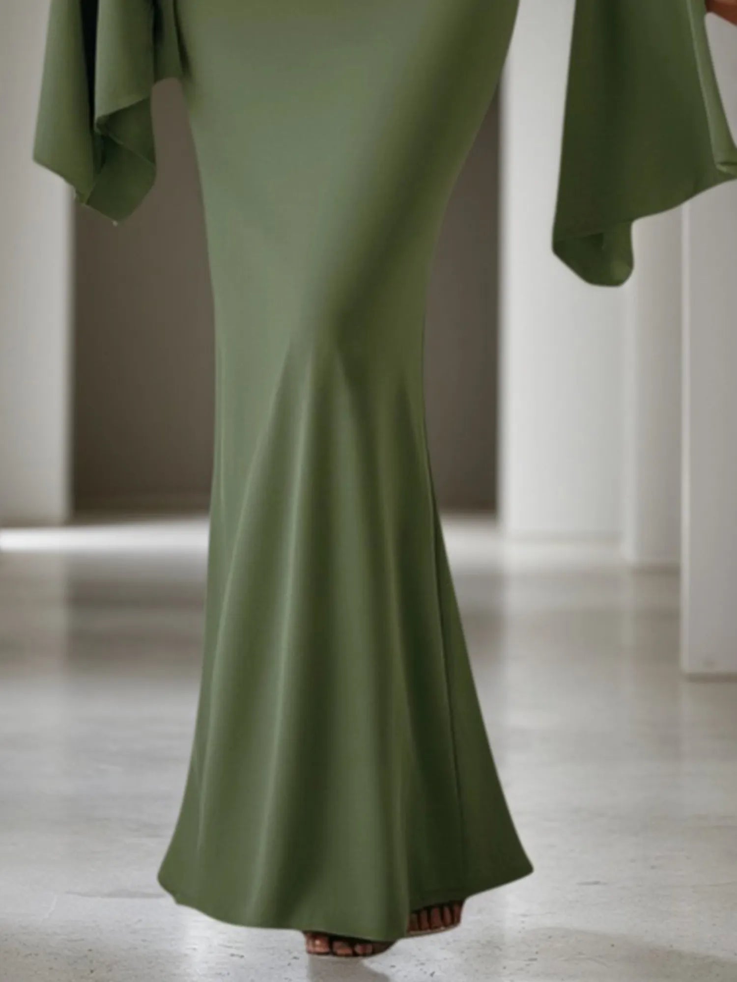 Formal Evening Dress Green Off Shoulder Maxi Long Sleeve Dress