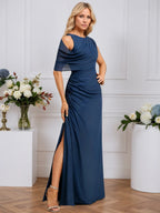 A-line Scoop Floor-Length Chiffon Evening Dress With Pleated