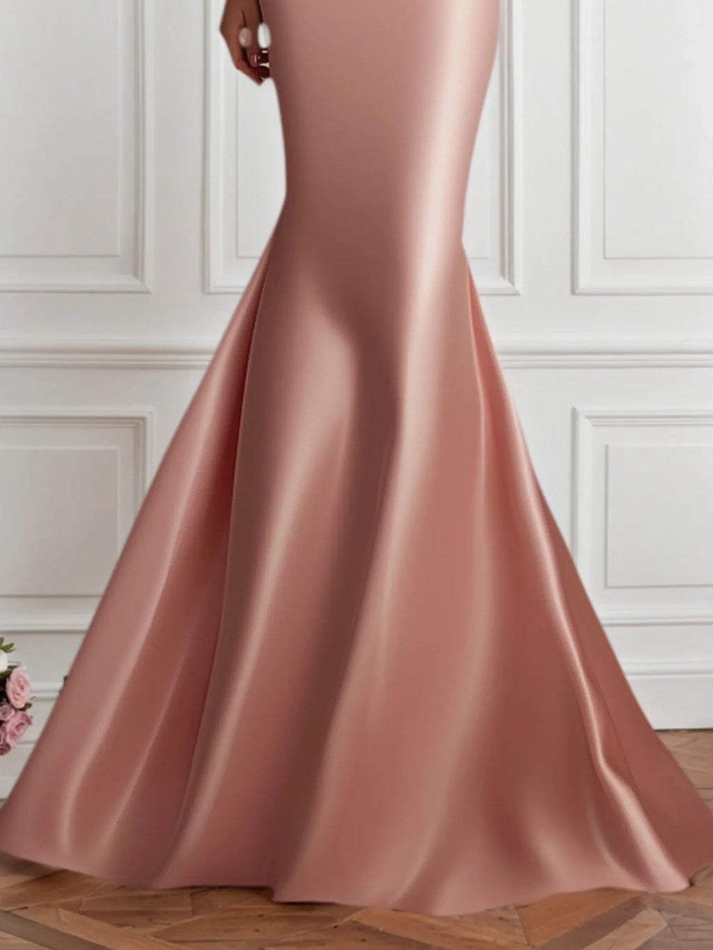 Evening Formal Satin Dress Light Pink One Shoulder Mermaid Maxi Gown
