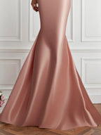 Evening Formal Satin Dress Light Pink One Shoulder Mermaid Maxi Gown
