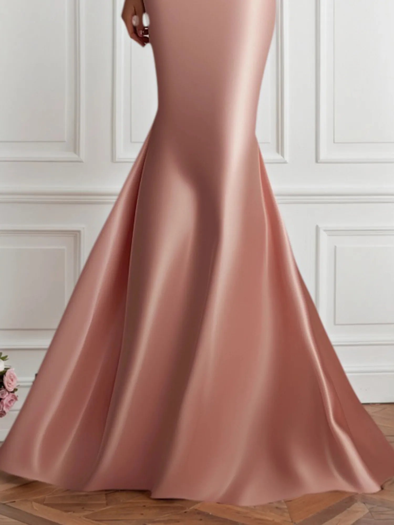 Evening Formal Satin Dress Light Pink One Shoulder Mermaid Maxi Gown