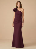 One Shoulder 3D Flower Satin Mermaid Mother of the Bride Dress