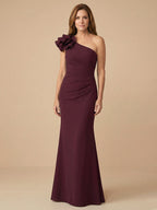 One Shoulder 3D Flower Satin Mermaid Mother of the Bride Dress