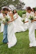 Robes longues de demoiselle d'honneur en satin de soie blanc, col halter, coupe fourreau