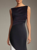 Formal Evening Gown Elegant Black White Sleeveless Floor Length Chiffon Dress