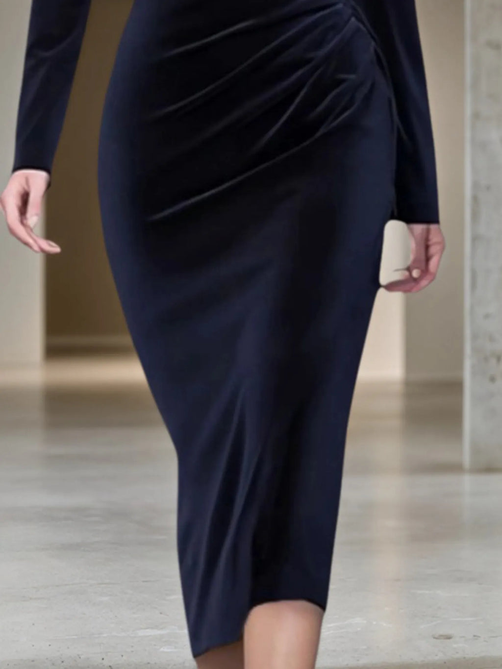 Vestido de cóctel para fiesta azul marino, escote en V, midi de terciopelo, para madre de la novia