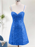 Sparkly Spaghetti Straps Corset Tight Short Homecoming Dress with Sequins