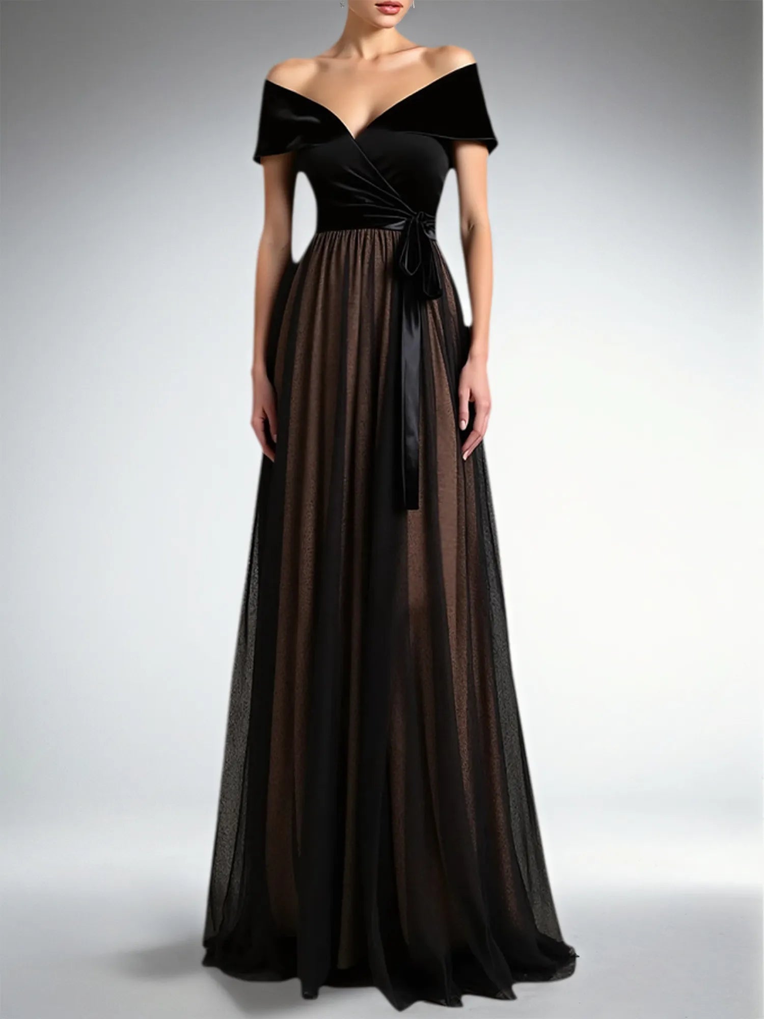 Evening Formal Dress Black A-Line Off the Shoulder Velvet Maxi Dress