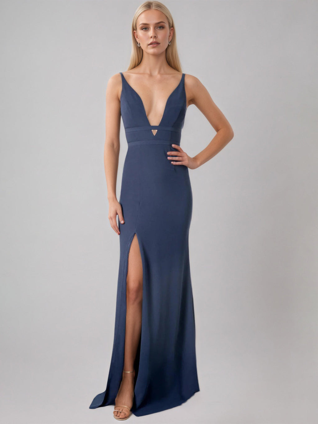 Sheath/Column Stretch Crepe V Neck Sleeveless Floor Length Dress