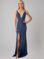 Sheath/Column Stretch Crepe V Neck Sleeveless Floor Length Dress