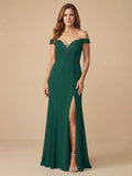 Vestido largo de madre de la novia trompeta/sirena con escote off-shoulder