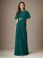 Robe fourreau en chiffon bleu marine foncé perlée