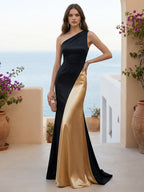 One Shoulder Mermaid Satin Long Evening Dresses for Women