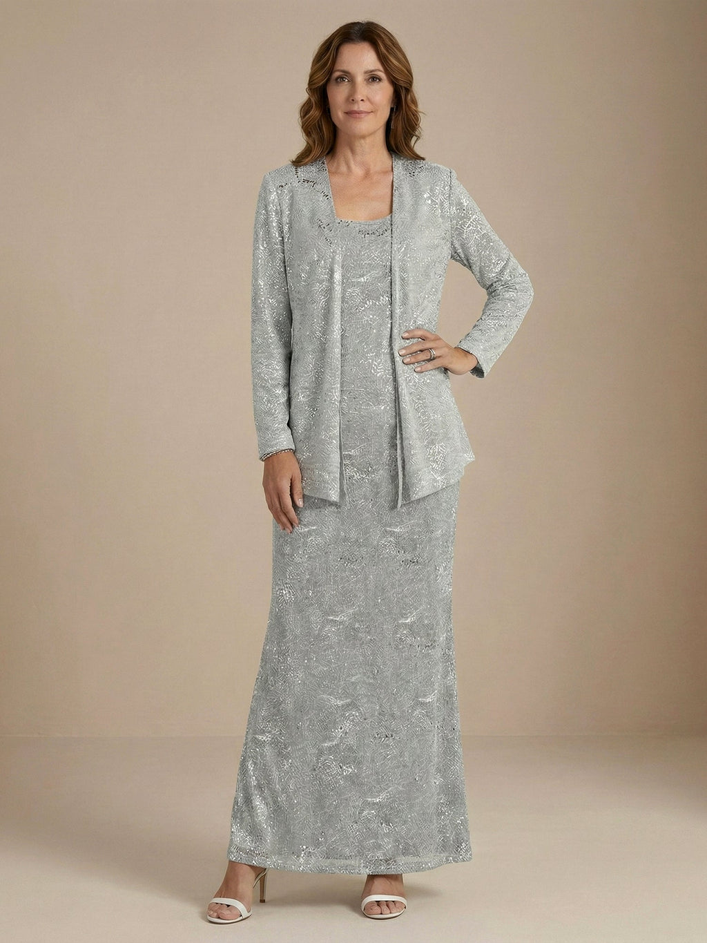 Chiffon-Brautmutterkleider mit Pailletten und Jacke