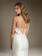 Vestido de novia blanco sirena sin tirantes con lazo