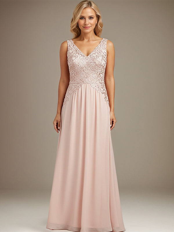Bordeauxrotes A-Linien-Kleid mit V-Ausschnitt, bodenlang, aus Spitze und Chiffon, Mutter der Braut Kleid
