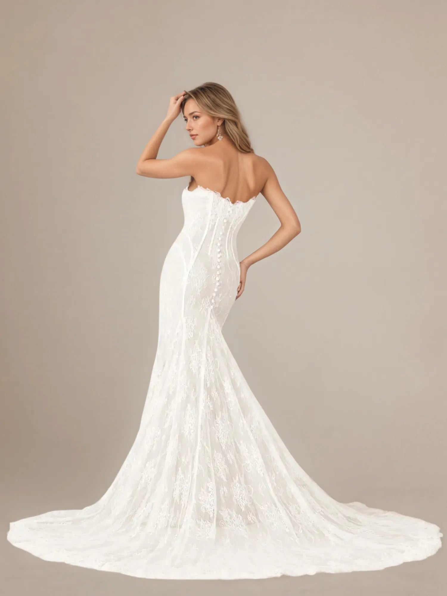 Vestido de novia blanco sirena de tul con escote off the shoulder