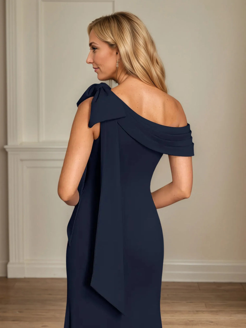 Trumpet/Mermaid Ein-Schulter Ärmelloses Stretch-Crêpe Kleid für die Brautmutter mit Schleife