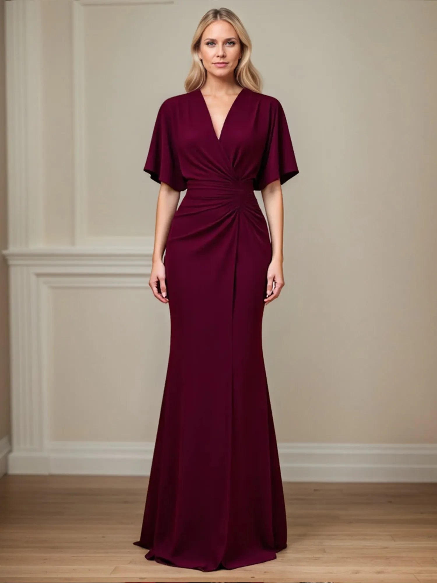 Trumpet/Mermaid V Neck Ruched Floor Length Mother of the Bride Dress