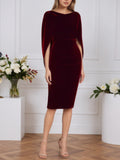Eng anliegendes, knielanges Samtkleid mit Bootsausschnitt, Mutter-des-Braut-Kleid