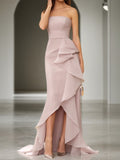 Formal Wedding Guest Dress Grey Strapless Sleeveless Maxi Dress