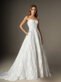 Abito da sposa bianco a linea A senza spalline in jacquard floreale burnout