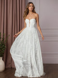 Abito da sposa bianco a linea A con scollo a cuore, senza maniche e pizzo