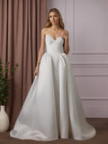Vestido de novia blanco en línea A sin tirantes de satén