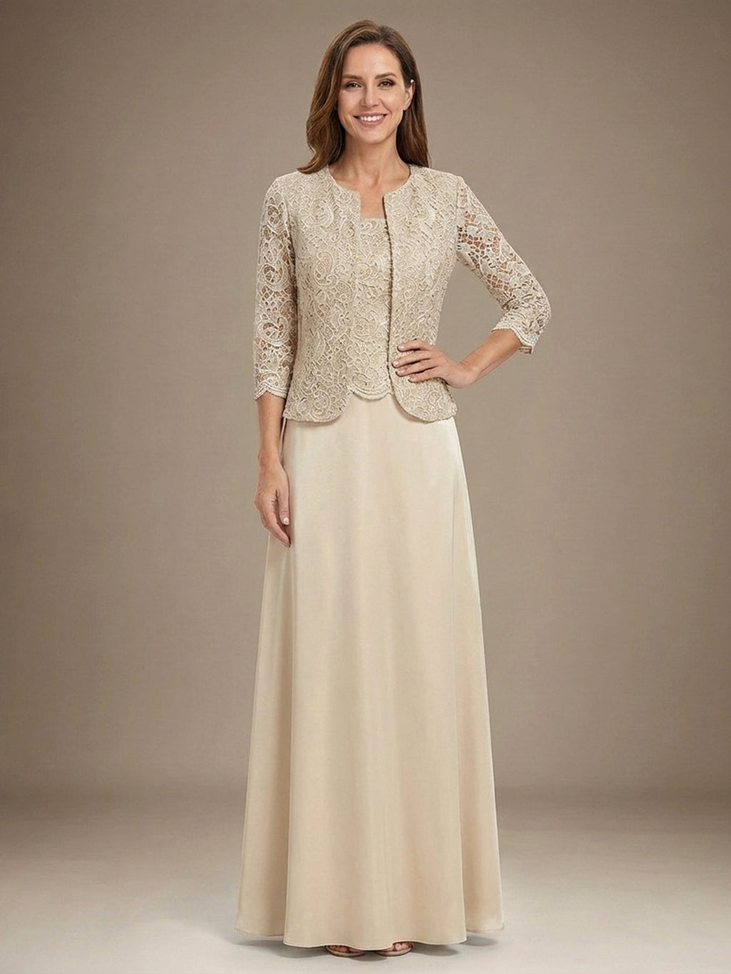 Glitter Lace & Satin Skirt Jacket Dress with Open Jacket