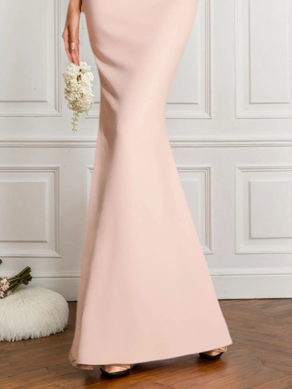 Evening Formal Gown Light Pink Off The Shoulder Mermaid Maxi Dress