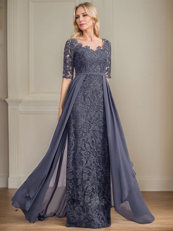 Robe maxi en chiffon et dentelle