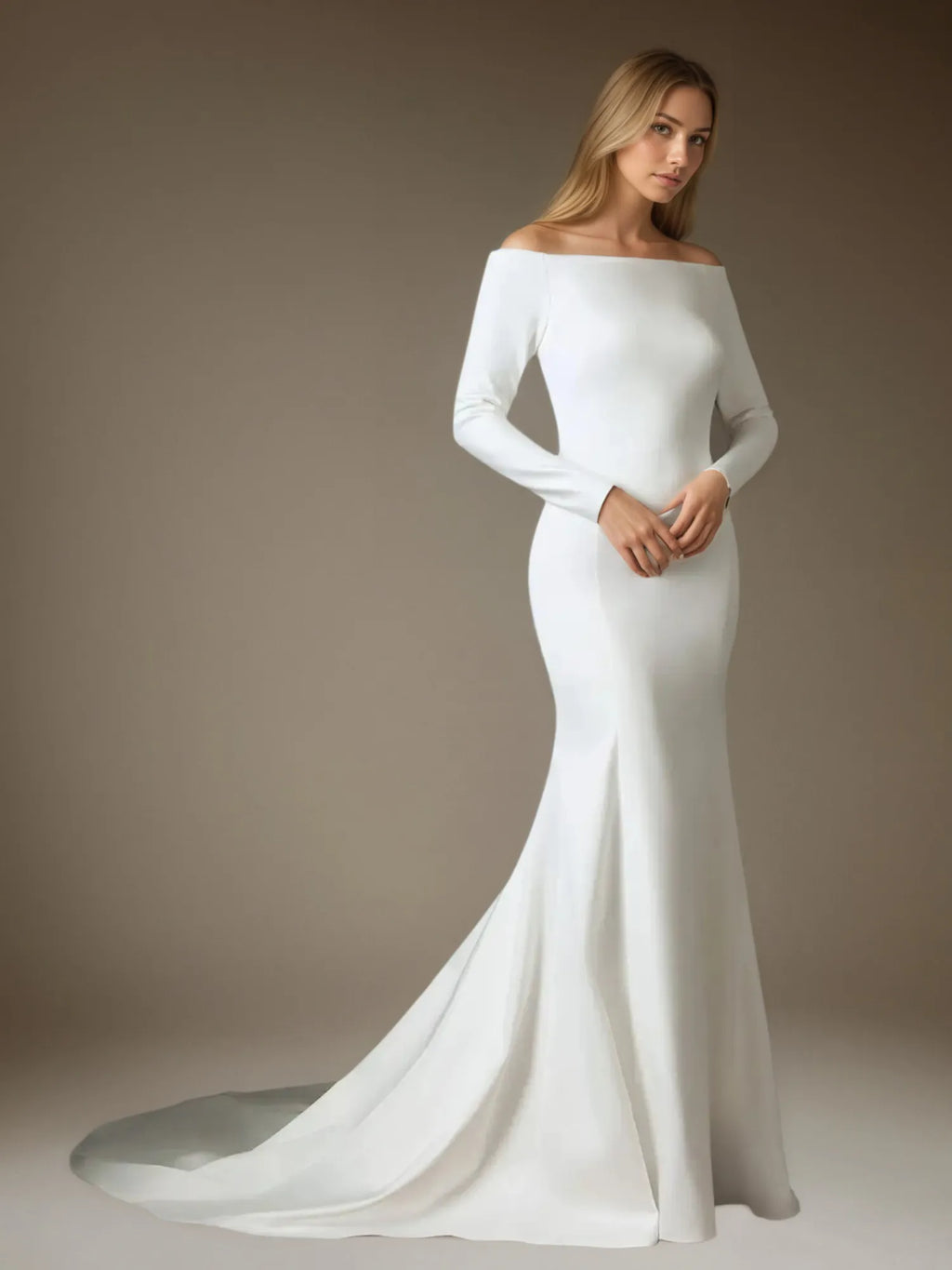 Weißes Meerjungfrauen-Schulterfreies Satin-Hochzeitskleid