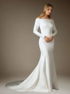 Weißes Meerjungfrauen-Schulterfreies Satin-Hochzeitskleid