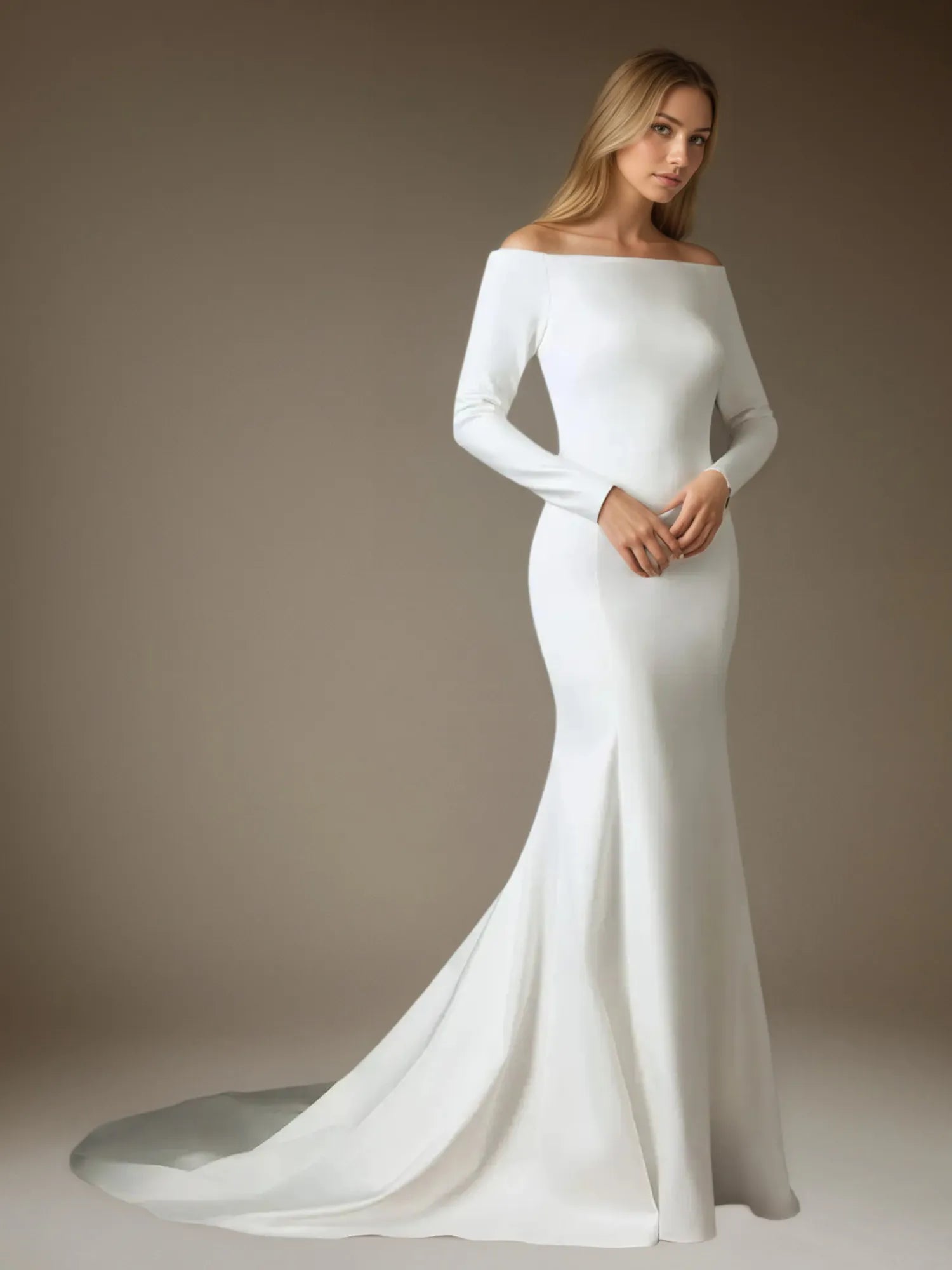 Weißes Meerjungfrauen-Schulterfreies Satin-Hochzeitskleid