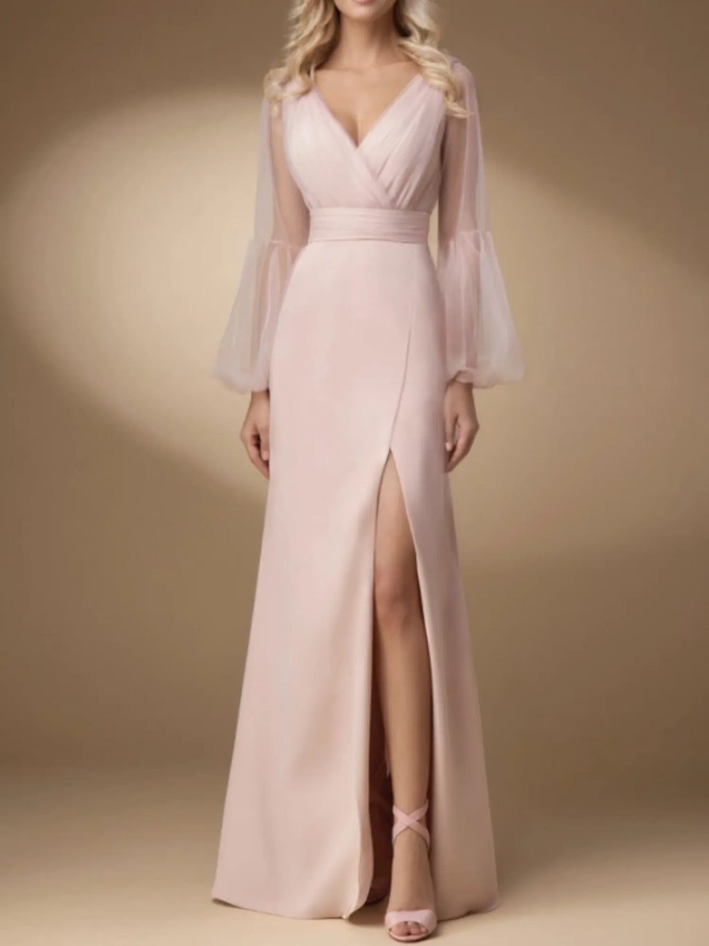 Evening Dress Pink V Neck Slit Maxi Dress