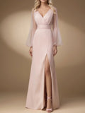 Evening Dress Pink V Neck Slit Maxi Dress