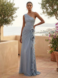 One Shoulder Pleat Mermaid A Line Ruffle Evening Dresses