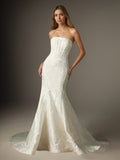 Vestido de novia blanco sirena sin tirantes de jacquard floral