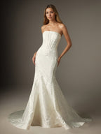 Vestido de novia blanco sirena sin tirantes de jacquard floral