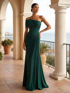 One Shoulder Pleat Mermaid Chiffon Evening Dresses for Women