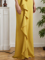 Formal Evening Gown Yellow One Shoulder Ruffle Maxi Dress