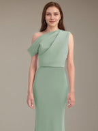 Mist Green Satin One Shoulder Sleeveless Floor Length Formal Dress