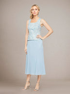 Sheath/Column Chiffon Square Neck Sleeveless Tea Length Mother of the Bride Dress