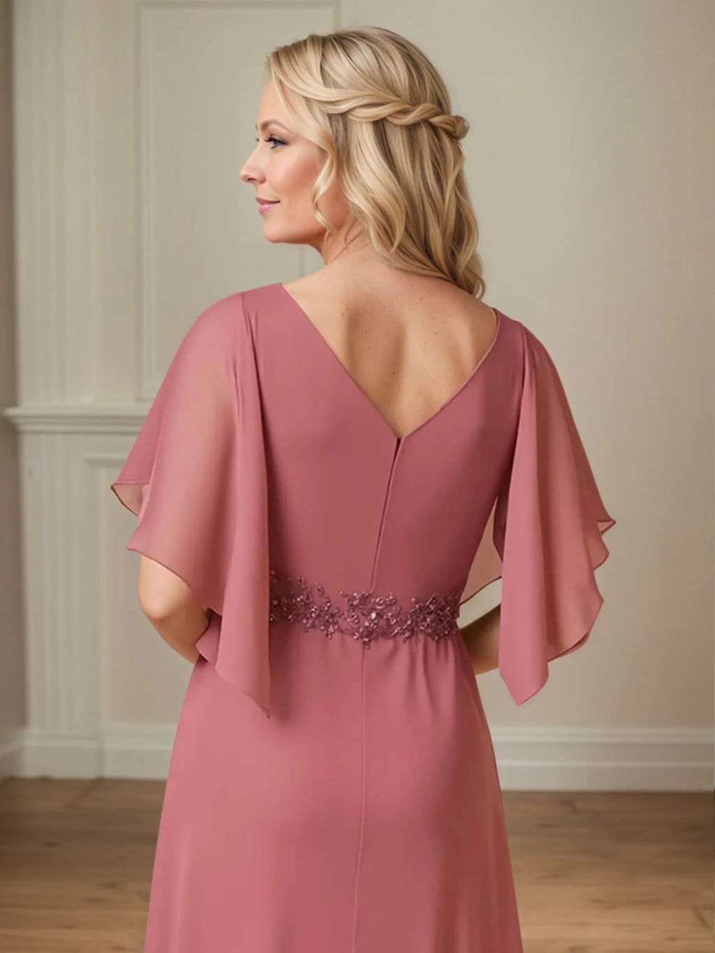 A Line Chiffon Floor Length Mother of the Bride Dress with Appliques