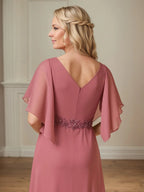 A Line Chiffon Floor Length Mother of the Bride Dress with Appliques