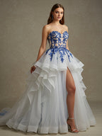 Ballkleid/Prinzessin V-Ausschnitt schulterfrei Schleppe Tüll Ballkleid