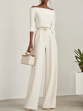 Mono blanco para mujer con escote off-shoulder y manga media elegante