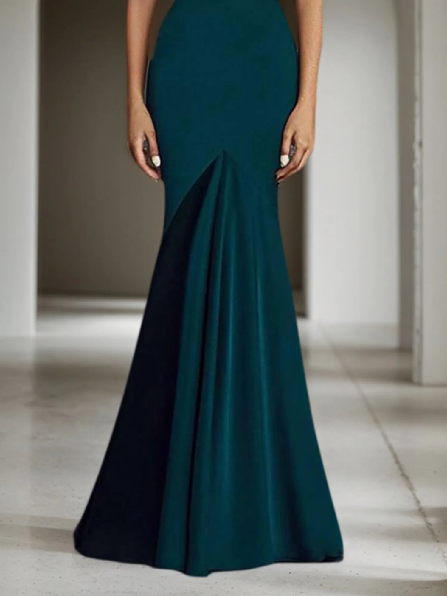 Formal Evening Dress Deep Green One-Shoulder Mermaid Maxi Gown