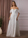 Abito da sposa bianco a linea ad A con scollo a cuore e pizzo