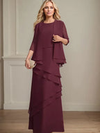 Abito da madre della sposa in chiffon a colonna con scollatura a U e lunghezza fino a terra